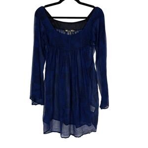 Winter Kate Small Blue Black Grace Vintage Silk Sheer Leaf Long Sleeve Blouse